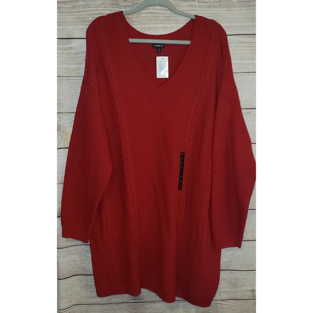 NWT Torrid Red Knit V-Neck Tunic Sweater